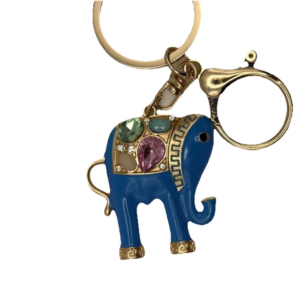 Mint Elephant Keychain Blue Enamel Jeweled Bag Charm